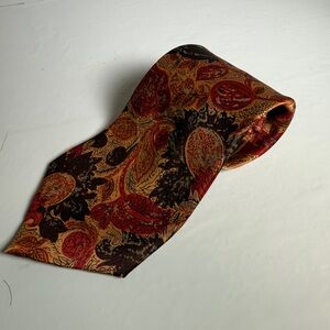 Lou Myles 100% Silk Tie Made In Italy Abstract Floral Tapestry Rust Gold